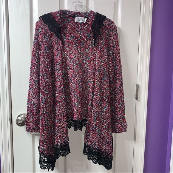 Vava by Joy Han Sweaters - Vava by Joy Han Hooded Knit Crochet Boucle Cardigan